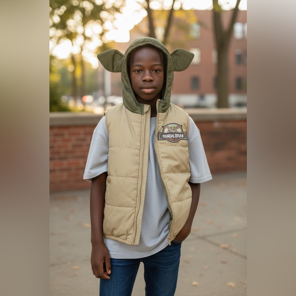 Star Wars New Mandalorian Vest Kids Beige and Green